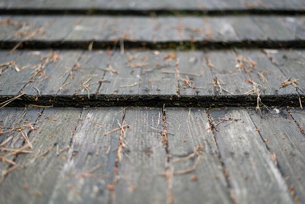 Altes Dach aus grauen Holzbohlen. Nahansicht