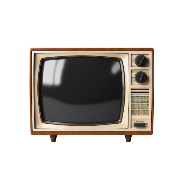 Altes Fernsehgerät mit leerem Bildschirm, isoliert auf weißem, transparenten Hintergrund