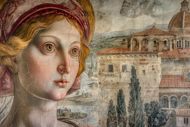 Altes Fresko mit schöner Frau aus dem Palazzo Vecchio in Florenz