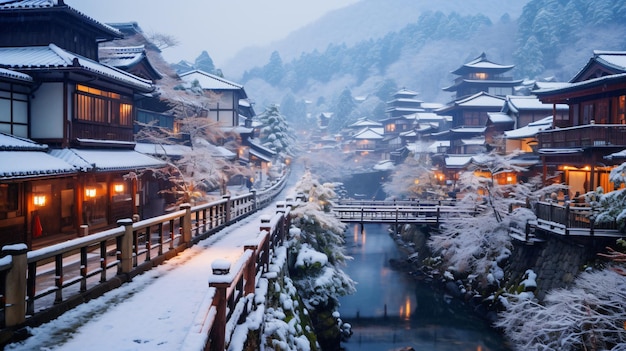 Altes Ginzan-Onsen-Dorf im Winter