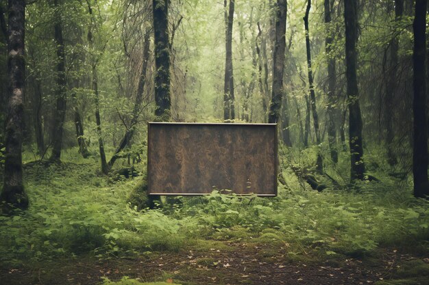 Altes Holzschild in einem grünen Wald Retro-Ton