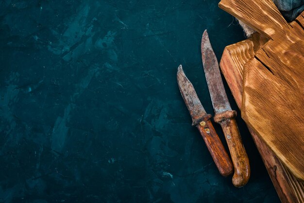 Altes Messer Küchenutensilien Freier Platz für Text Ansicht von oben