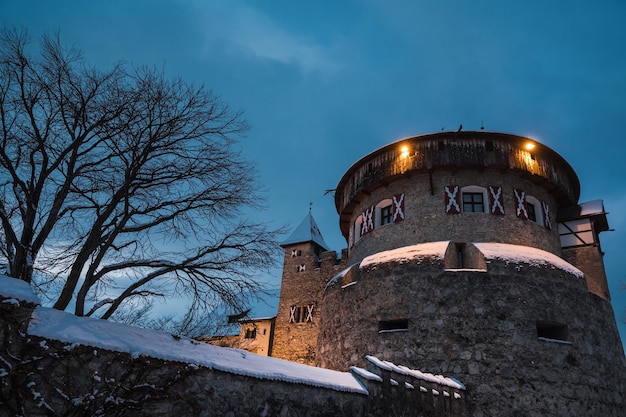 Altes mittelalterliches Schloss in Vaduz, Liechtenstein. Vintage-Wahrzeichen. Schloss Vaduz ist Palast und Amtssitz des Fürsten von Liechtenstein