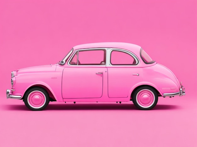 altes rosafarbenes Auto isoliert auf rosafarbenem Hintergrund, ai-generierte Kunst