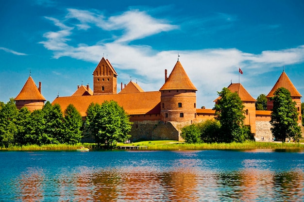 Altes Schloss am Fluss gegen den Himmel