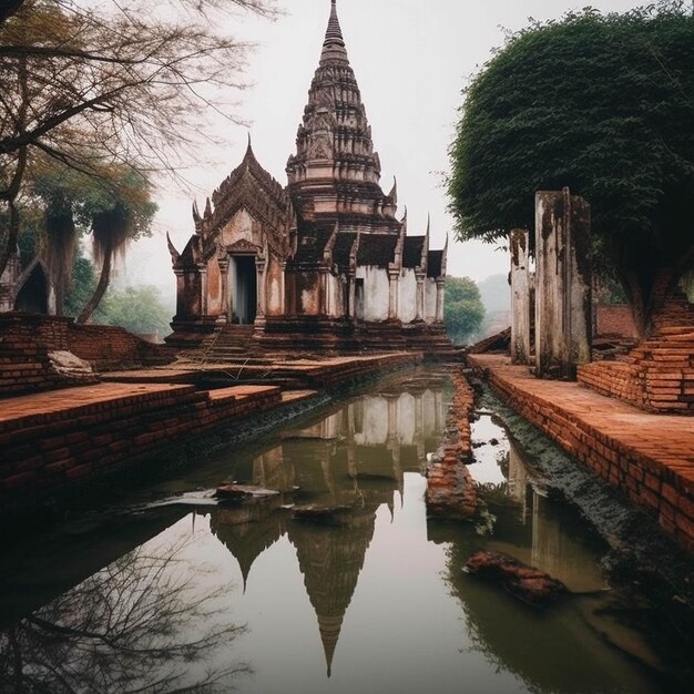 Foto altes schloss im alten tempel in thailand generativ ai