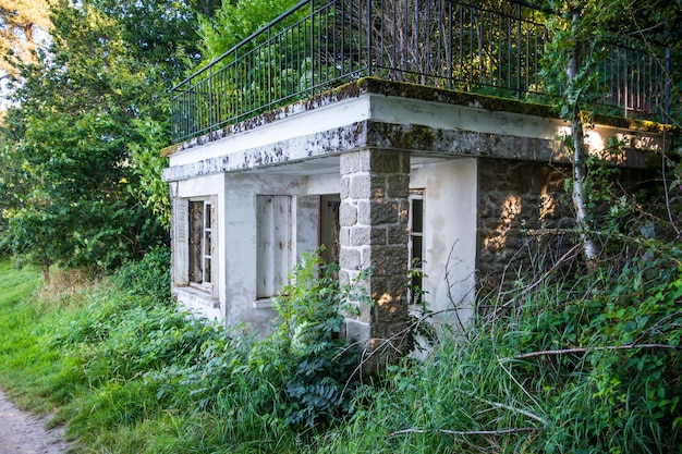 Altes schmutziges verlassenes Haus in einem Wald