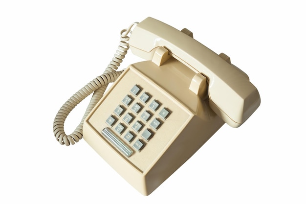 Altes Telefon getrennt auf Weiß mit Beschneidungspfad