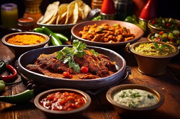 Foto alto ángulo comida sabrosa fiesta mexicana