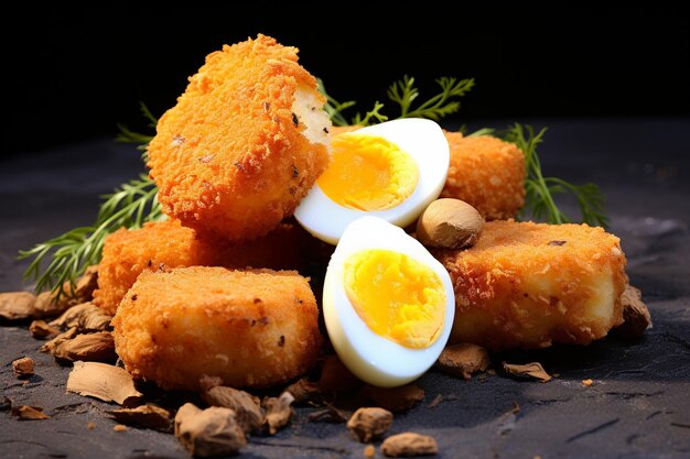 Alto ângulo de pernas de frango fritas e nuggets com bebidas gaseificadas e batatas fritas