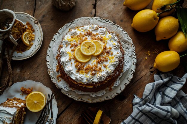 Alto ângulo delicioso bolo e limões