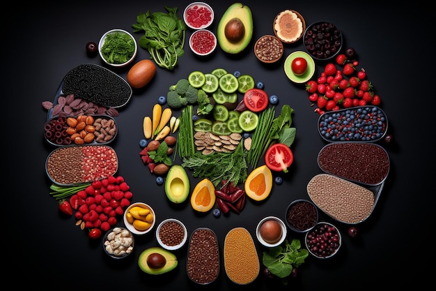Foto alto ángulo de variedad de alimentos saludables