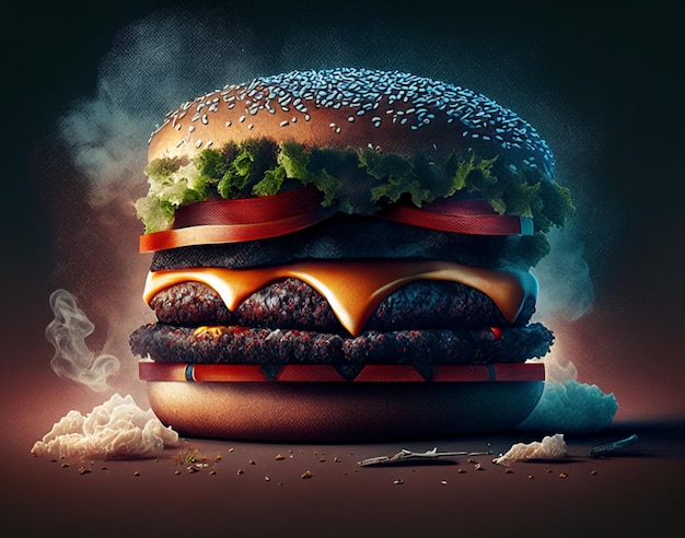 Foto alto contraste hambúrguer fresco e saboroso à grelha arte digital