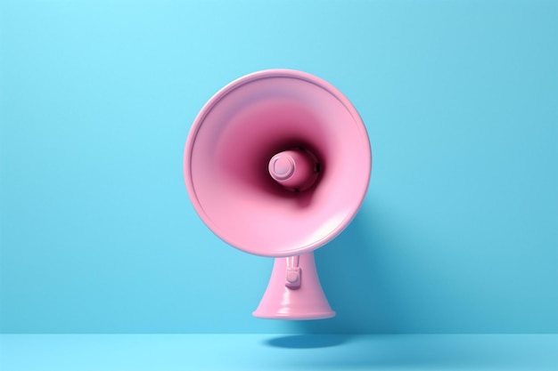 alto-falante megafone azul em fundo rosa 3d