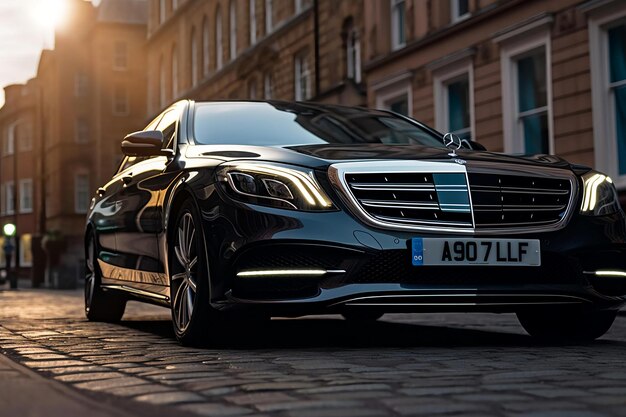 Foto alto lujo simétrico de primer plano de un mercedes negro