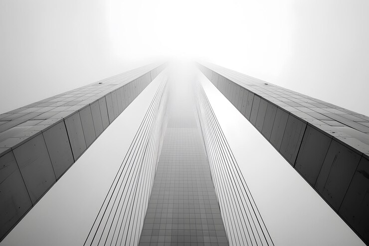 Los altos rascacielos desaparecen en la niebla