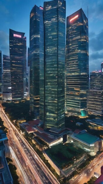 Altos rascacielos de vidrio en las calles de Singapur ventanas de oficinas fondo de cerca