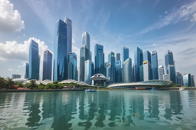 Altos rascacielos de vidrio en el centro de Singapur en el paseo marítimo