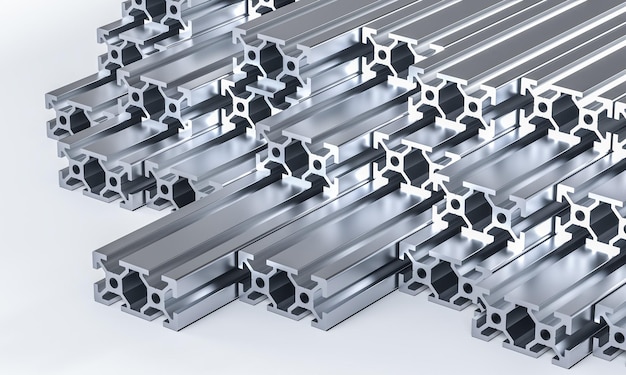 Aluminiumprofile sind ordentlich gestapelt