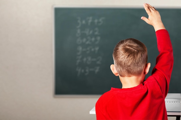 Alumno levantando el brazo durante la lección, Educación