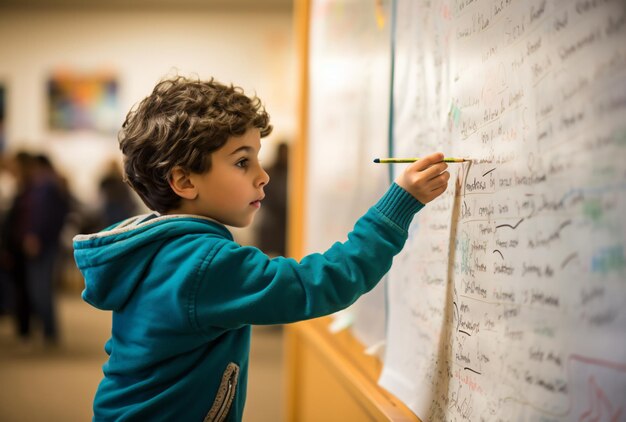 Los alumnos están escribiendo respuestas frente a la pizarra.