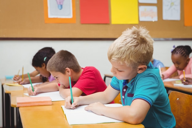 Alumnos que trabajan en el trabajo escolar