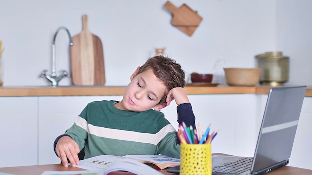 Aluno esperto ouve aula on-line Criança educada em casa assiste