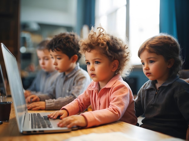 Foto alunos a usar computadores na sala de aula