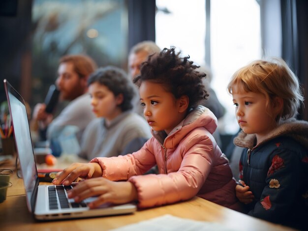 Foto alunos a usar computadores na sala de aula