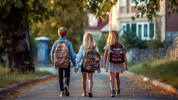 alunos andando atrás