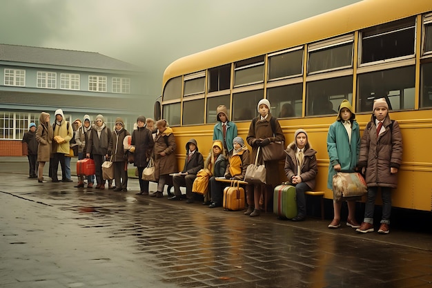 Alunos esperando o ônibus escolar