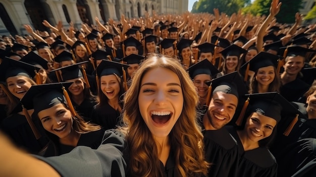 Foto alunos felizes se formaram no ano letivo e receberam seus diplomas