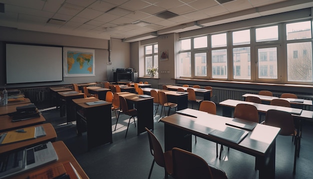 Alunos sentados em uma sala de aula moderna aprendendo gerado por IA