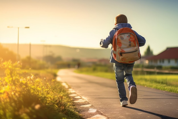 Alunos usando mochilas chegando à escola de volta à escola