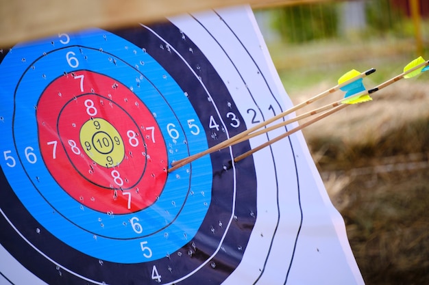 Foto alvos de tiro com arco com flechas presas