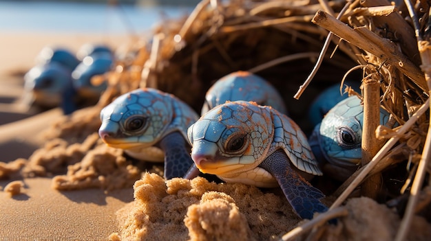 Foto am strand geschlüpfte und krabbelnde schildkröten