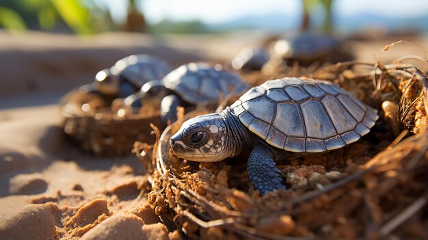 Foto am strand geschlüpfte und krabbelnde schildkröten