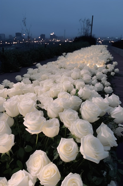 Am Straßenrand wachsen viele weiße Rosen