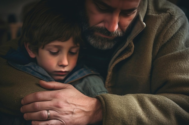 Am Vatertag umarmt ein Vater seinen Sohn mit Liebe und Stolz.
