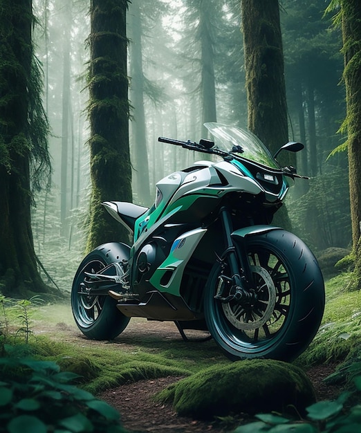 AM WALD SEITE FUTURISTISCHES MOTORRAD