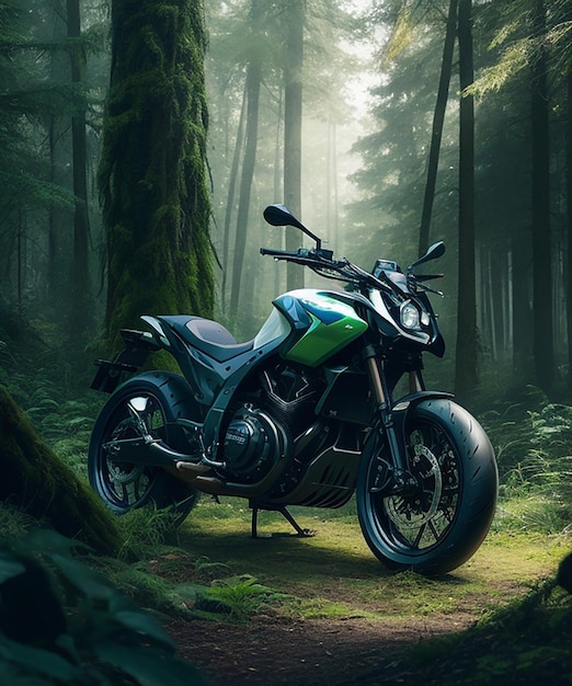 AM WALD SEITE FUTURISTISCHES MOTORRAD