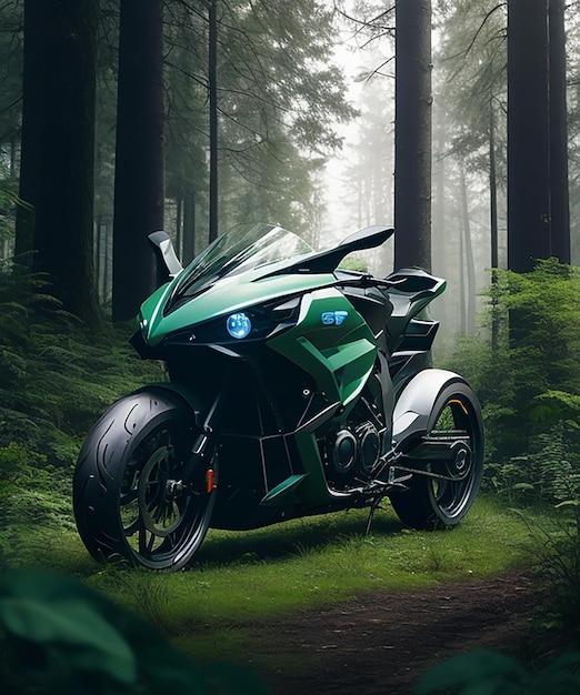 AM WALD SEITE FUTURISTISCHES MOTORRAD