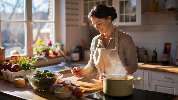 La ama de casa se despierta en casa