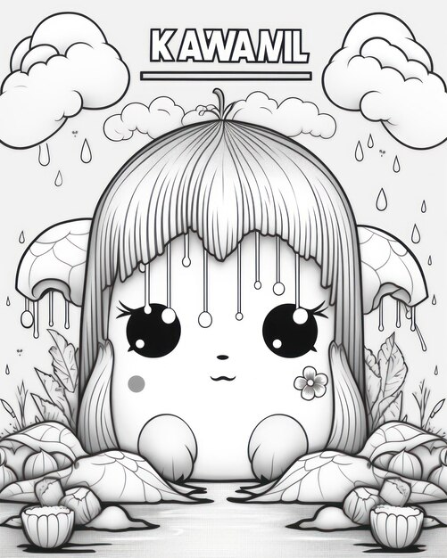 Foto amable anime kawaii página de libro para colorear para niños