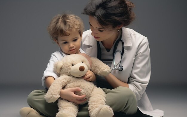 Amable doctora de mediana edad con un niño generativo por Ai