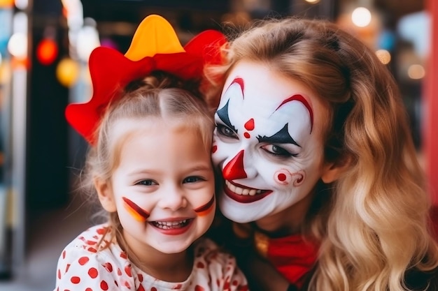 Amada mãe e filha a preparar-se para a festa de Halloween Mãe Filha Halloween