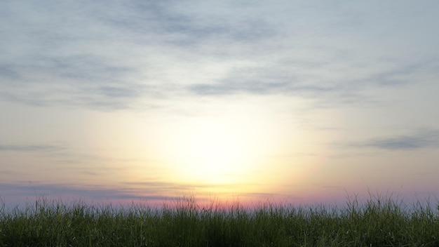 Amanecer amanecer en el campo mañana en el valle el sol en la mañana haze paisaje rural 3d render