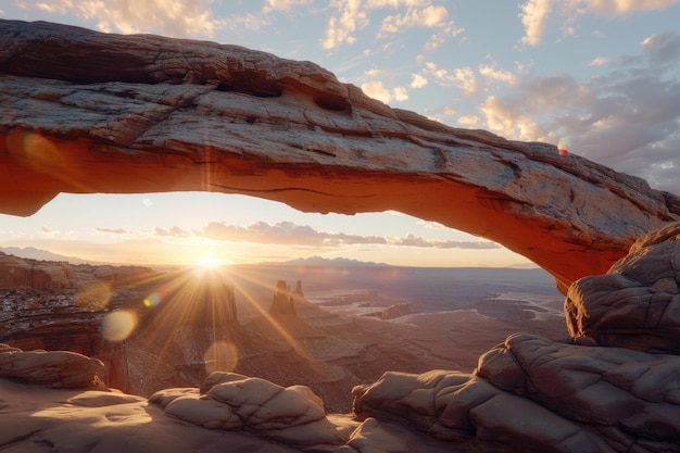 Amanecer en el Arco de Mesa en el Parque Nacional Canyonlands cerca de Moab Utah Estados Unidos