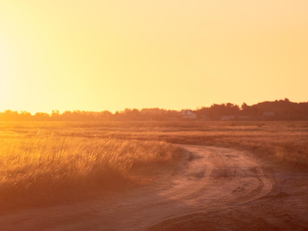 Amanecer en el campo con camino a principios de la mañana de otoño.