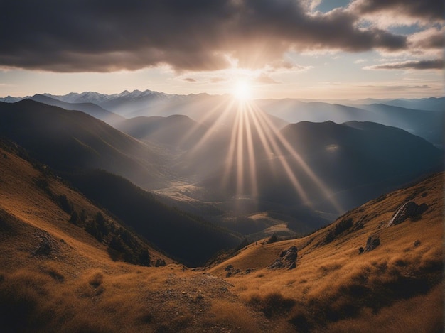 Foto un amanecer escénico en las altas montañas de los alpes